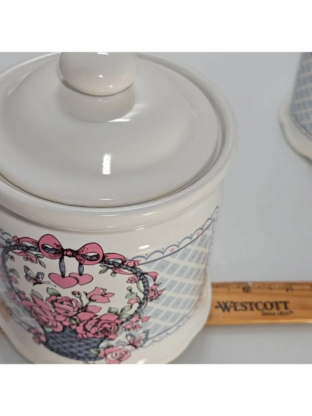 1980s Canister Set /2 Veranda Hearts Roses Basket Cottagecore vtg kitchen storag